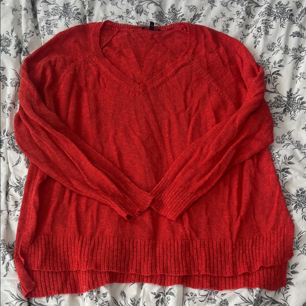 Eileen Fisher Vibrant coral Red V-Neck Sweater